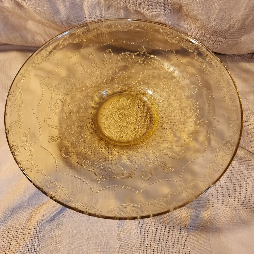 VTG Yellow Federal Depression Glass Madrid Amber Shallow Serving Bowl Dish 11